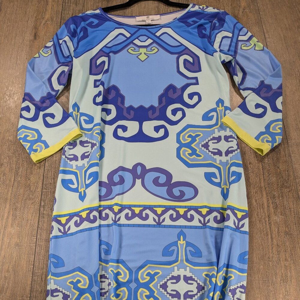 Jean-Pierre Klifa Dress Womens Large Long Sleeve Blue Round Neck Resort Cruise